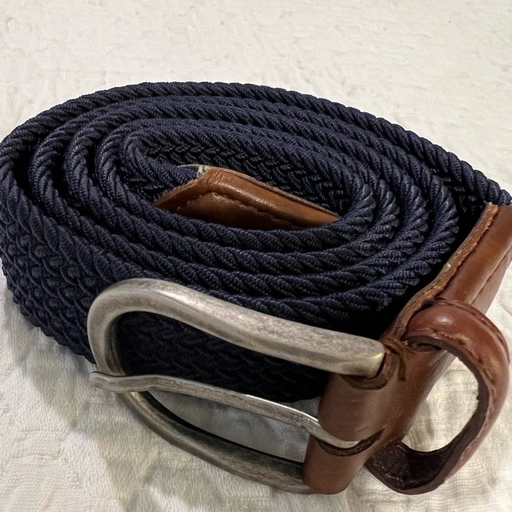 Shore Leave Navy Men’s Blue Woven Stretch Belt Size 36 Silver Buckle